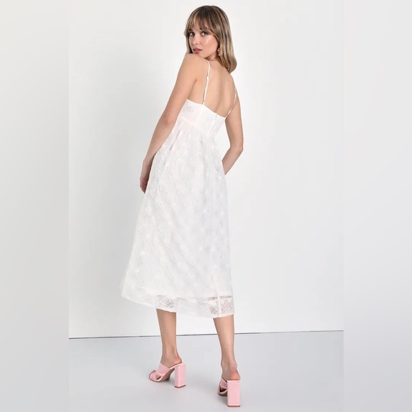 Lulus Small Radiate Elegance Ivory Floral Tulle Midi Dress - Picture 2 of 8